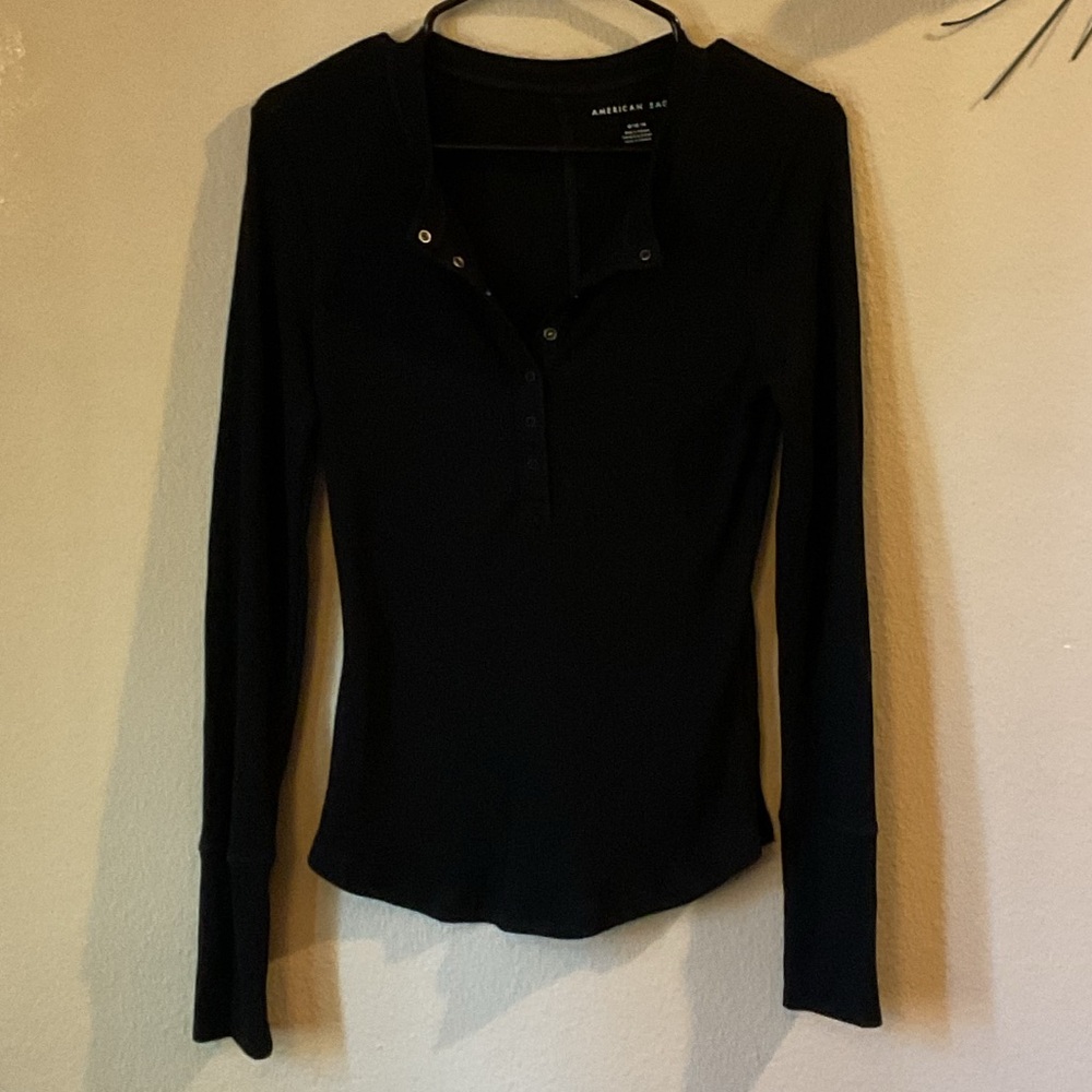 American Eagle Black Waffle Long Sleeve
